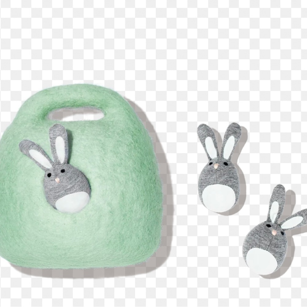 Mint Green Bunny Felt Bag with Gray Accents